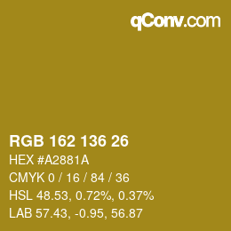 Color code: RGB 162 136 26 | qconv.com