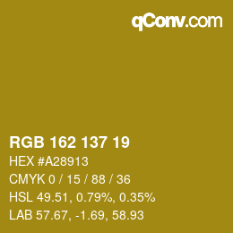 カラーコード: RGB 162 137 19 | qconv.com