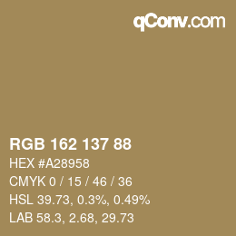 Farbcode: RGB 162 137 88 | qconv.com