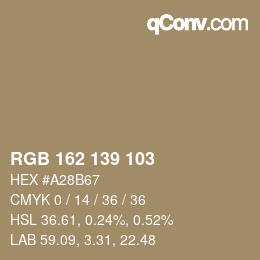 颜色代码: RGB 162 139 103 | qconv.com
