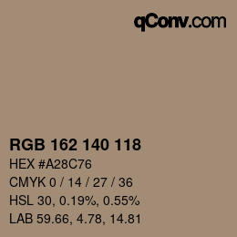 Color code: RGB 162 140 118 | qconv.com