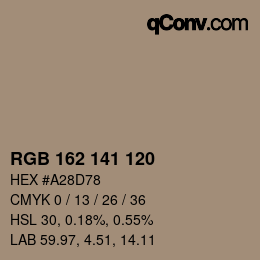 Código de color: RGB 162 141 120 | qconv.com