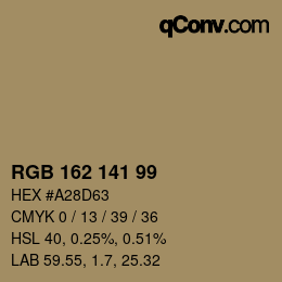 Color code: RGB 162 141 99 | qconv.com