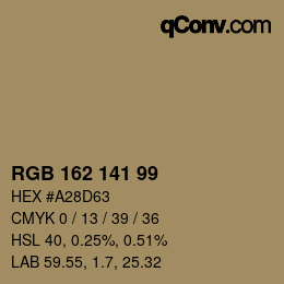 颜色代码: RGB 162 141 99 | qconv.com