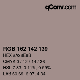 Código de color: RGB 162 142 139 | qconv.com