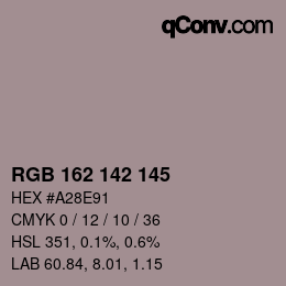 Color code: RGB 162 142 145 | qconv.com