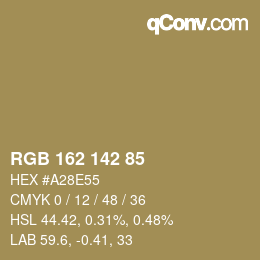 Color code: RGB 162 142 85 | qconv.com