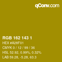 颜色代码: RGB 162 143 1 | qconv.com