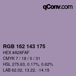 Color code: RGB 162 143 175 | qconv.com