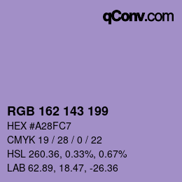 Color code: RGB 162 143 199 | qconv.com