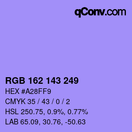 カラーコード: RGB 162 143 249 | qconv.com