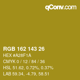 Color code: RGB 162 143 26 | qconv.com