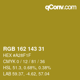 Color code: RGB 162 143 31 | qconv.com