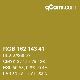 Color code: RGB 162 143 41 | qconv.com