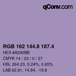 カラーコード: RGB 162 144.8 187.4 | qconv.com