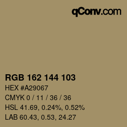 Color code: RGB 162 144 103 | qconv.com