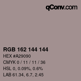 Código de color: RGB 162 144 144 | qconv.com