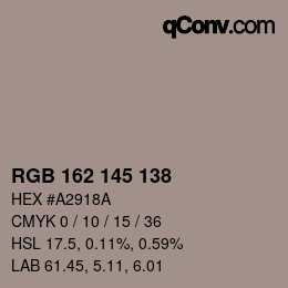 Código de color: RGB 162 145 138 | qconv.com