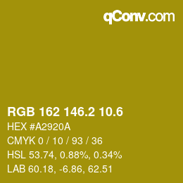 カラーコード: RGB 162 146.2 10.6 | qconv.com
