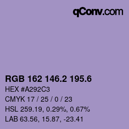 カラーコード: RGB 162 146.2 195.6 | qconv.com