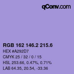 カラーコード: RGB 162 146.2 215.6 | qconv.com