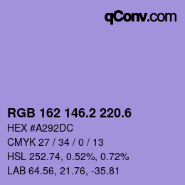カラーコード: RGB 162 146.2 220.6 | qconv.com