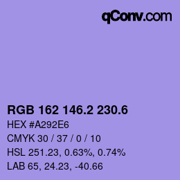 カラーコード: RGB 162 146.2 230.6 | qconv.com