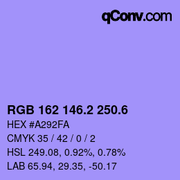 カラーコード: RGB 162 146.2 250.6 | qconv.com