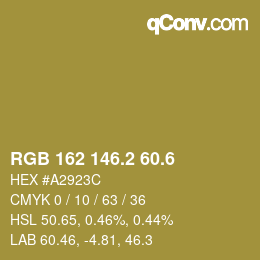 カラーコード: RGB 162 146.2 60.6 | qconv.com