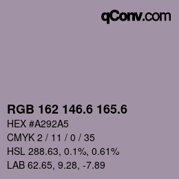 カラーコード: RGB 162 146.6 165.6 | qconv.com