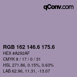 カラーコード: RGB 162 146.6 175.6 | qconv.com
