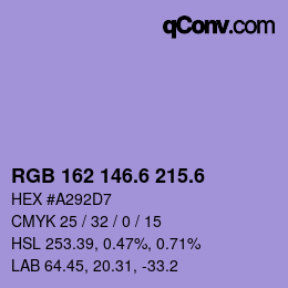 カラーコード: RGB 162 146.6 215.6 | qconv.com