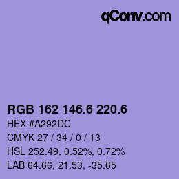 カラーコード: RGB 162 146.6 220.6 | qconv.com
