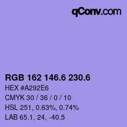 カラーコード: RGB 162 146.6 230.6 | qconv.com