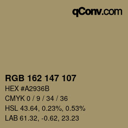 Color code: RGB 162 147 107 | qconv.com