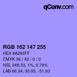 Color code: RGB 162 147 255 | qconv.com