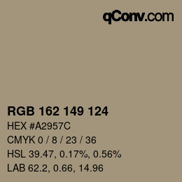 Código de color: RGB 162 149 124 | qconv.com