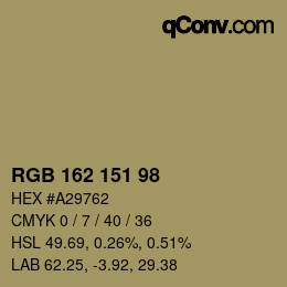 Color code: RGB 162 151 98 | qconv.com