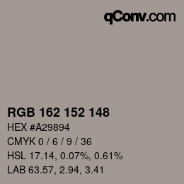 Color code: RGB 162 152 148 | qconv.com