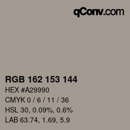 Código de color: RGB 162 153 144 | qconv.com