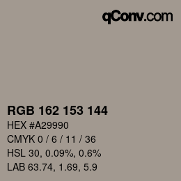 Code couleur: RGB 162 153 144 | qconv.com