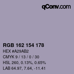 Código de color: RGB 162 154 178 | qconv.com