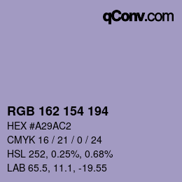 Código de color: RGB 162 154 194 | qconv.com