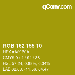 Color code: RGB 162 155 10 | qconv.com
