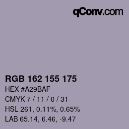 カラーコード: RGB 162 155 175 | qconv.com