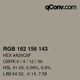 Color code: RGB 162 156 143 | qconv.com