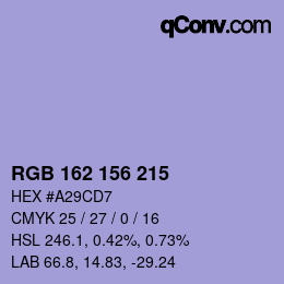 カラーコード: RGB 162 156 215 | qconv.com