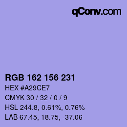 カラーコード: RGB 162 156 231 | qconv.com