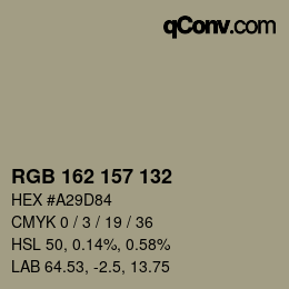 Color code: RGB 162 157 132 | qconv.com