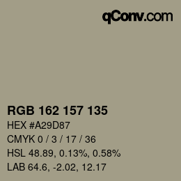 Color code: RGB 162 157 135 | qconv.com